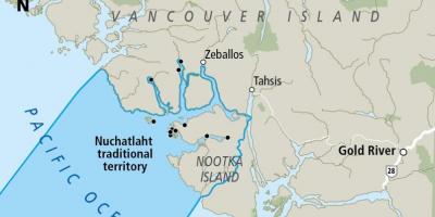 Карта на остров Ванкувър първите нации