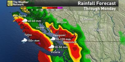 Карта на остров Ванкувър валежи
