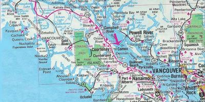 Карта на остров Ванкувър езера