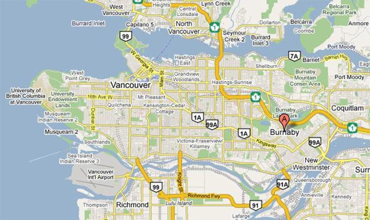 Карта Burnaby Ванкувър