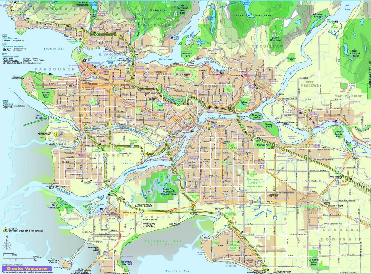 карта на град Ванкувър, провинция Британска Колумбия, Канада