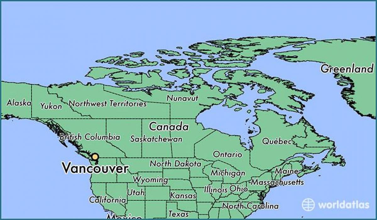 карта на Канада показва Ванкувър