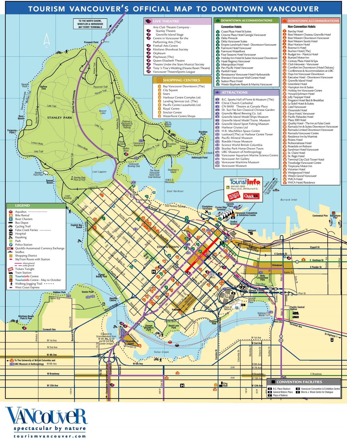 центъра на Ванкувър карта със забележителностите