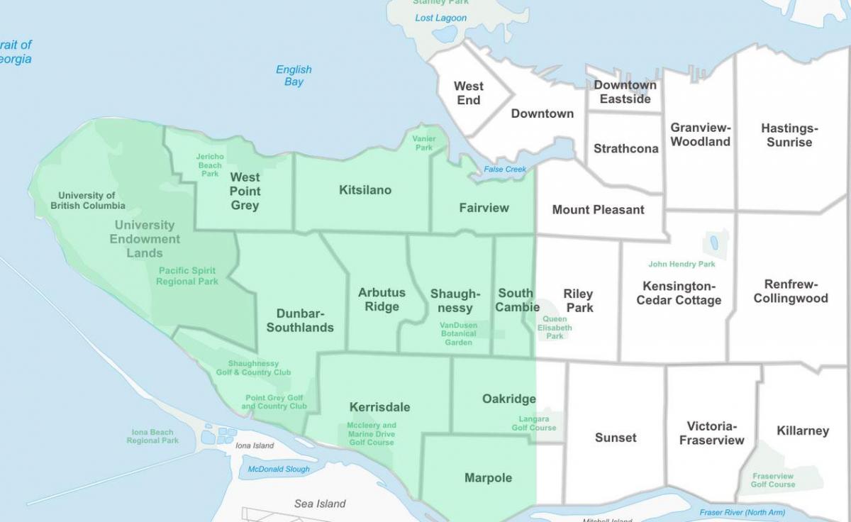 Западен район на Ванкувър картата
