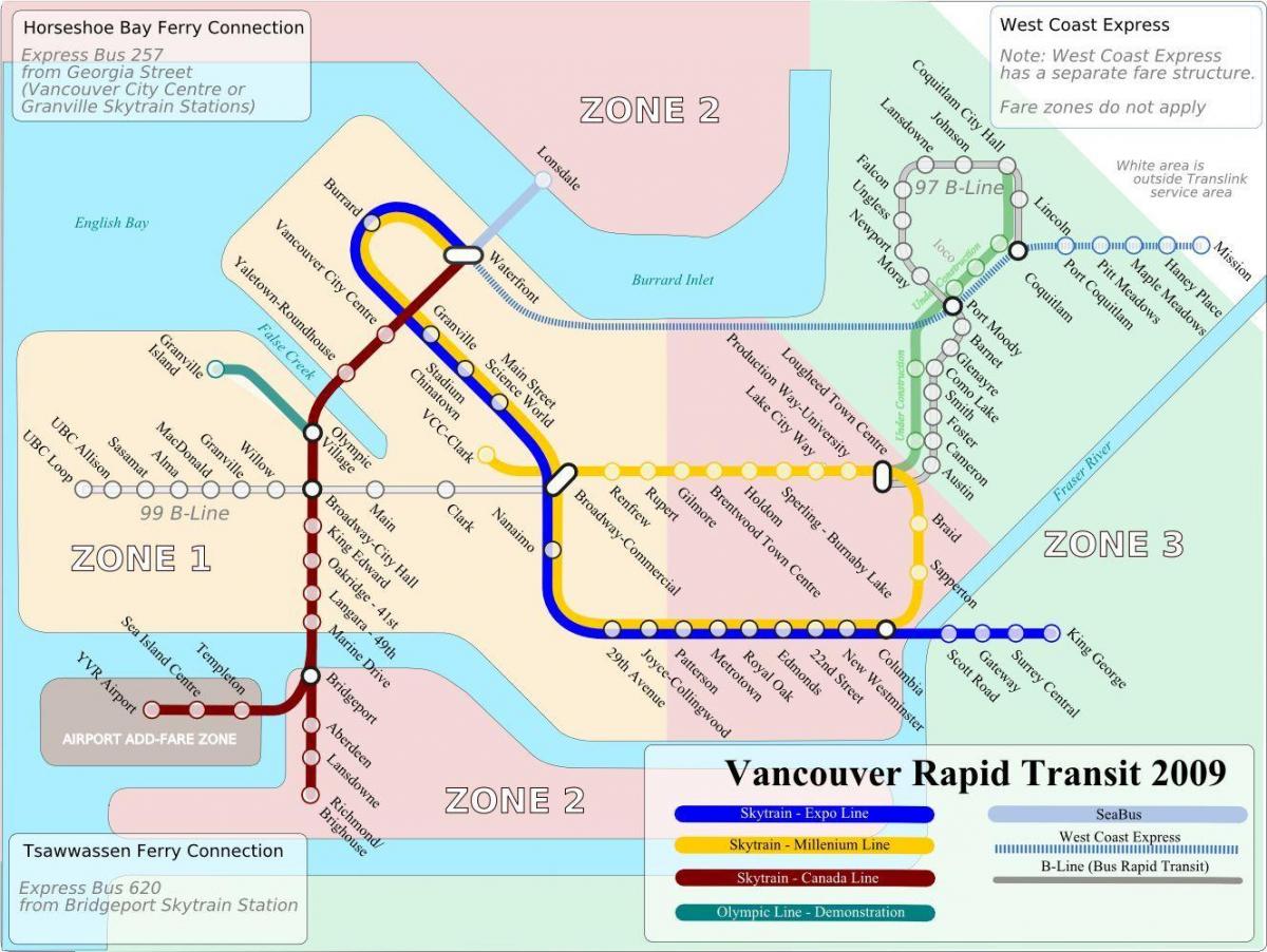 Влак карта международното летище на Ванкувър 