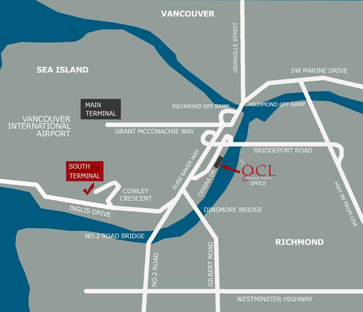 Местоположение на картата на международното летище на Ванкувър 