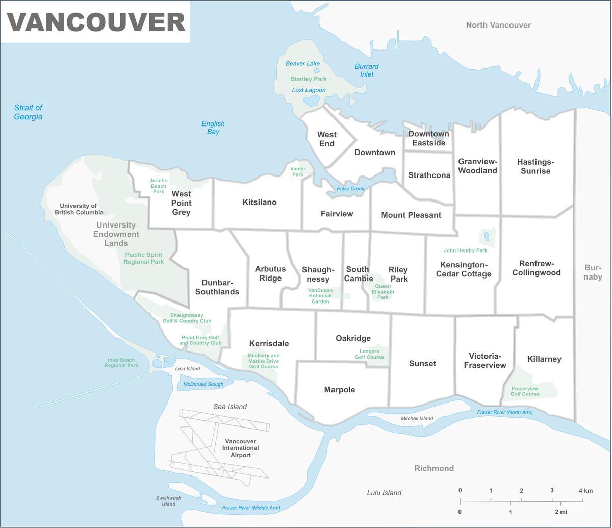 Карта Ванкувър райони