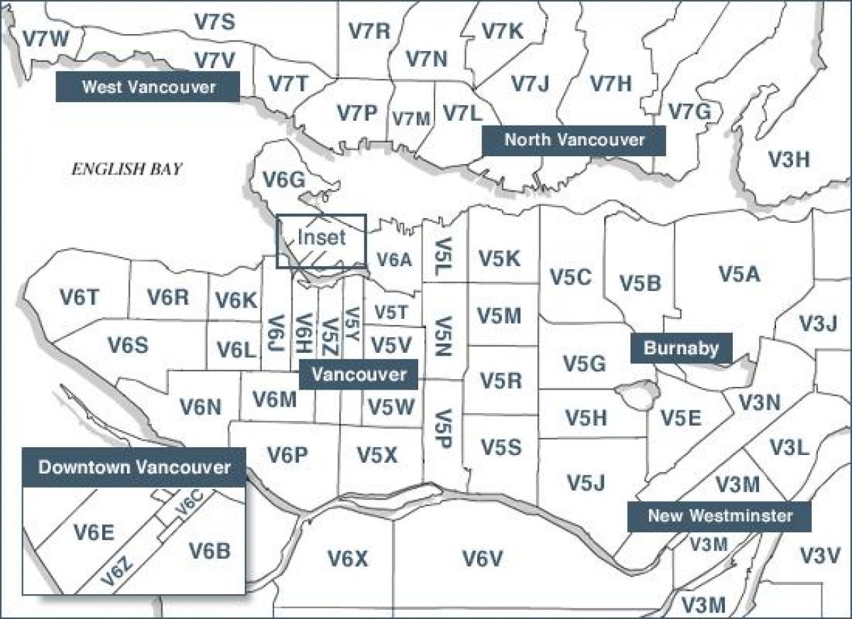остров Ванкувър пощенски кодове картата