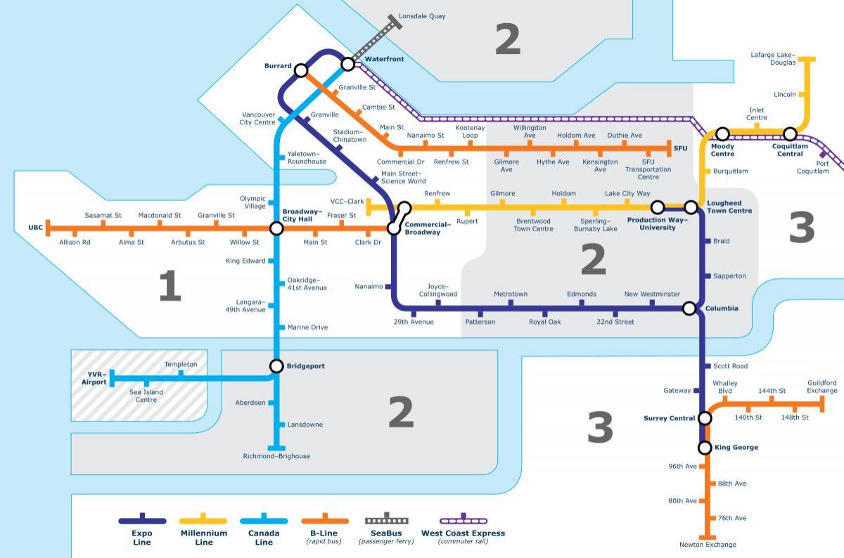 Ванкувър обществен транспорт картата