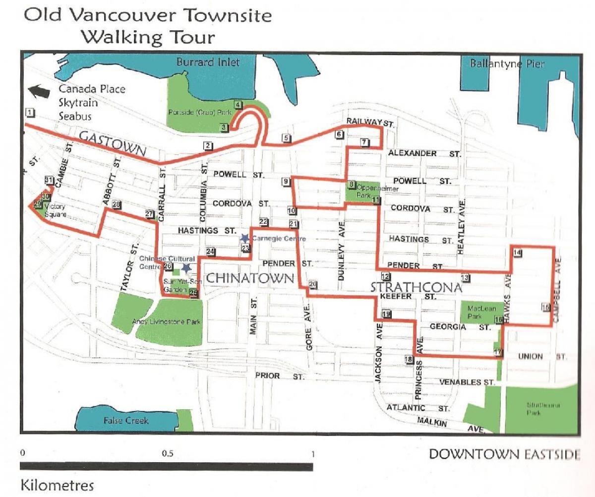 пешеходна обиколка на Ванкувър карта