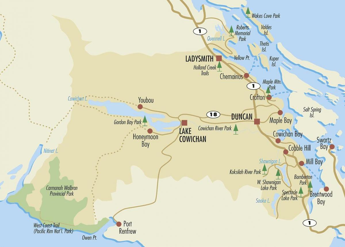 Карта на Дънкан остров Ванкувър 