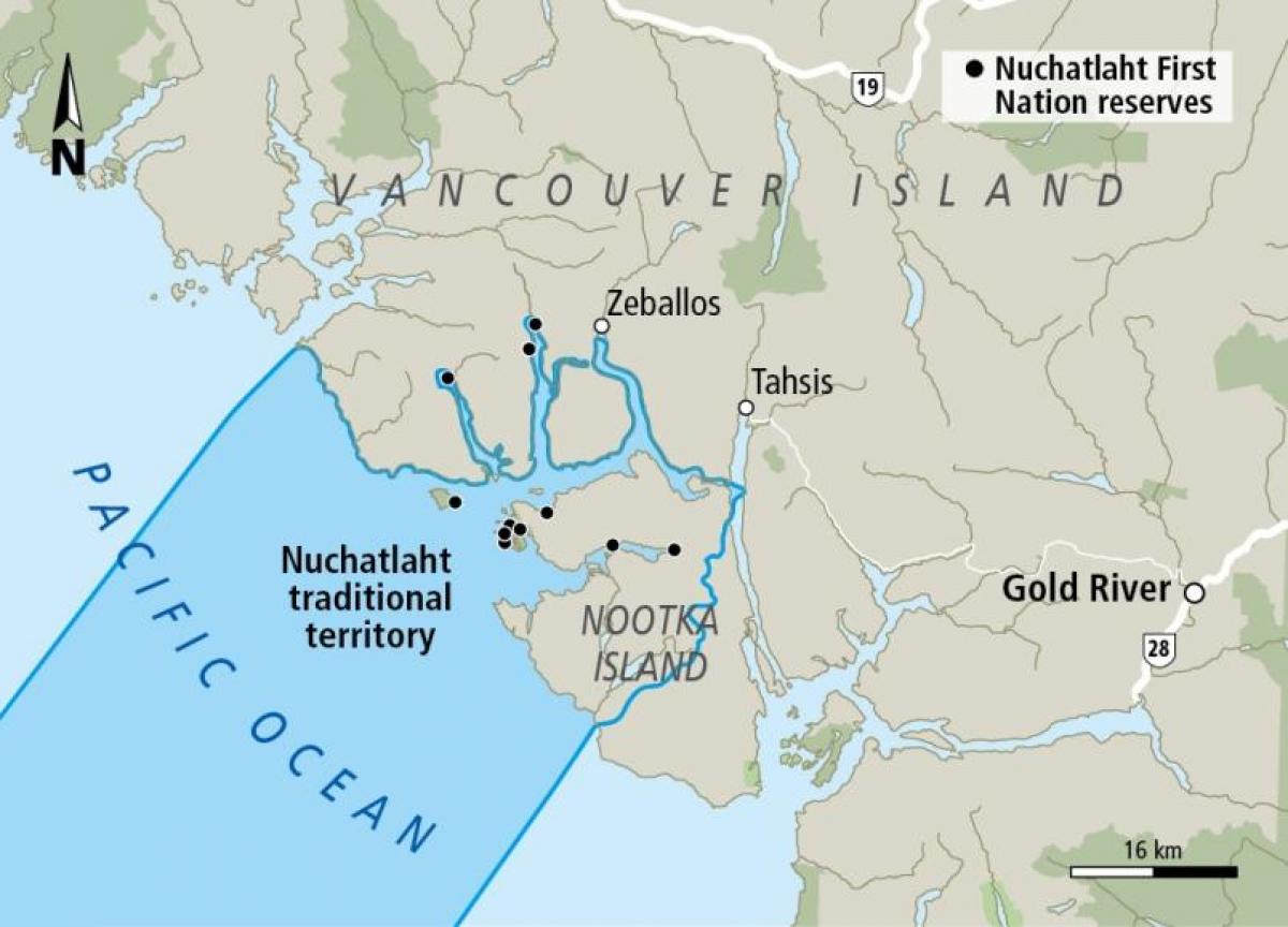 Карта на остров Ванкувър първите нации
