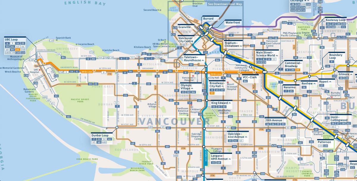Карта на автобусни линии Ванкувър 