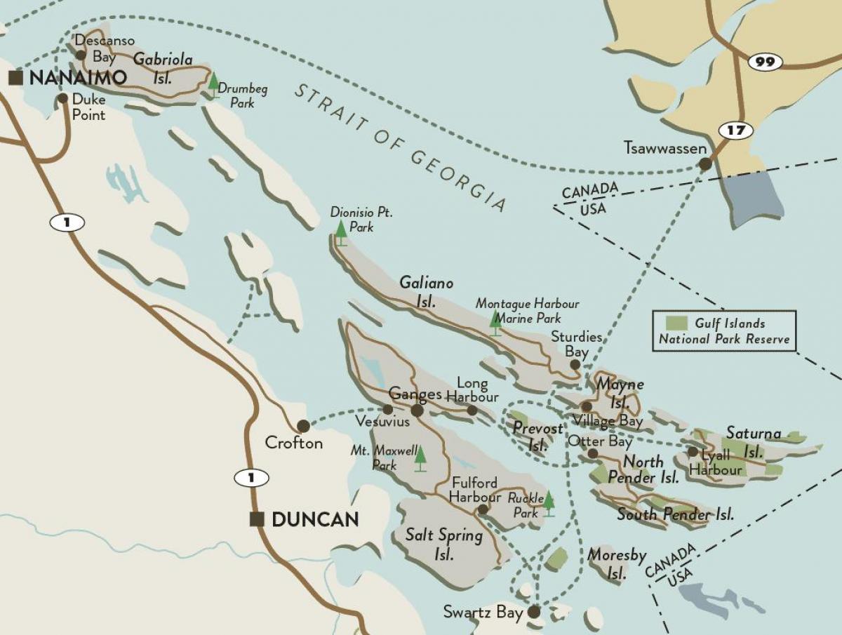 карта на остров Ванкувър и острови в персийския залив 