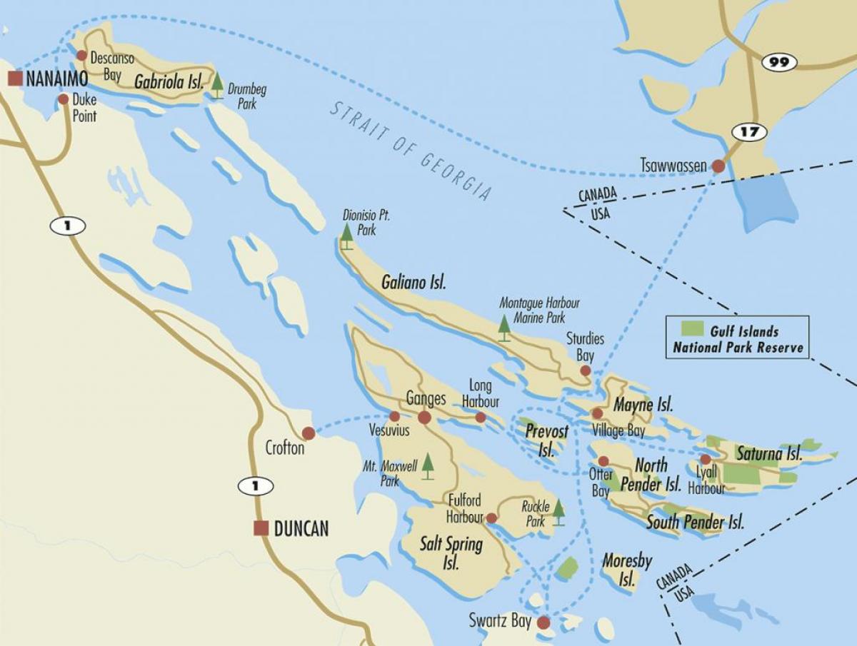 карта на остров в Персийския залив, Британска Колумбия, Канада