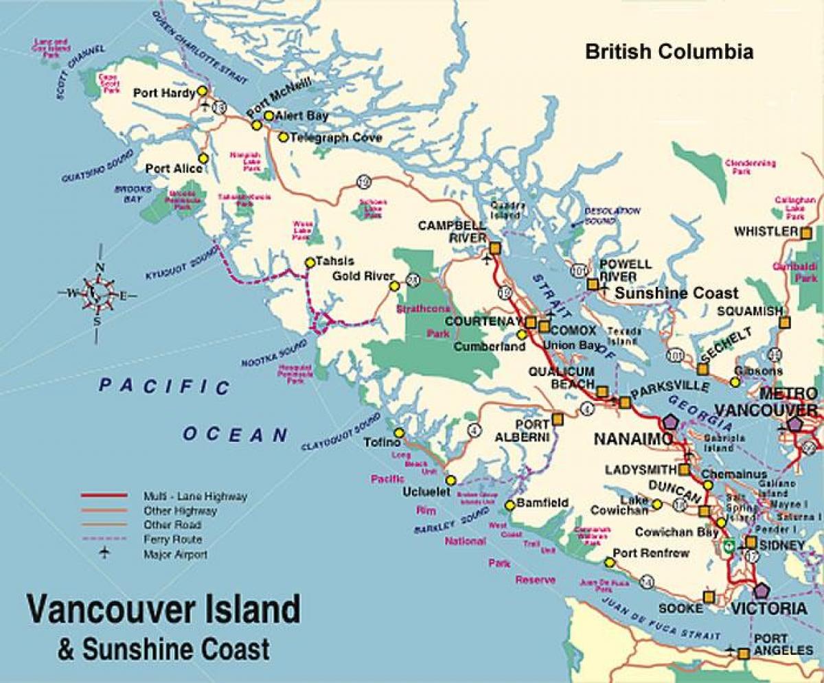 къмпинг на Остров Ванкувър карта