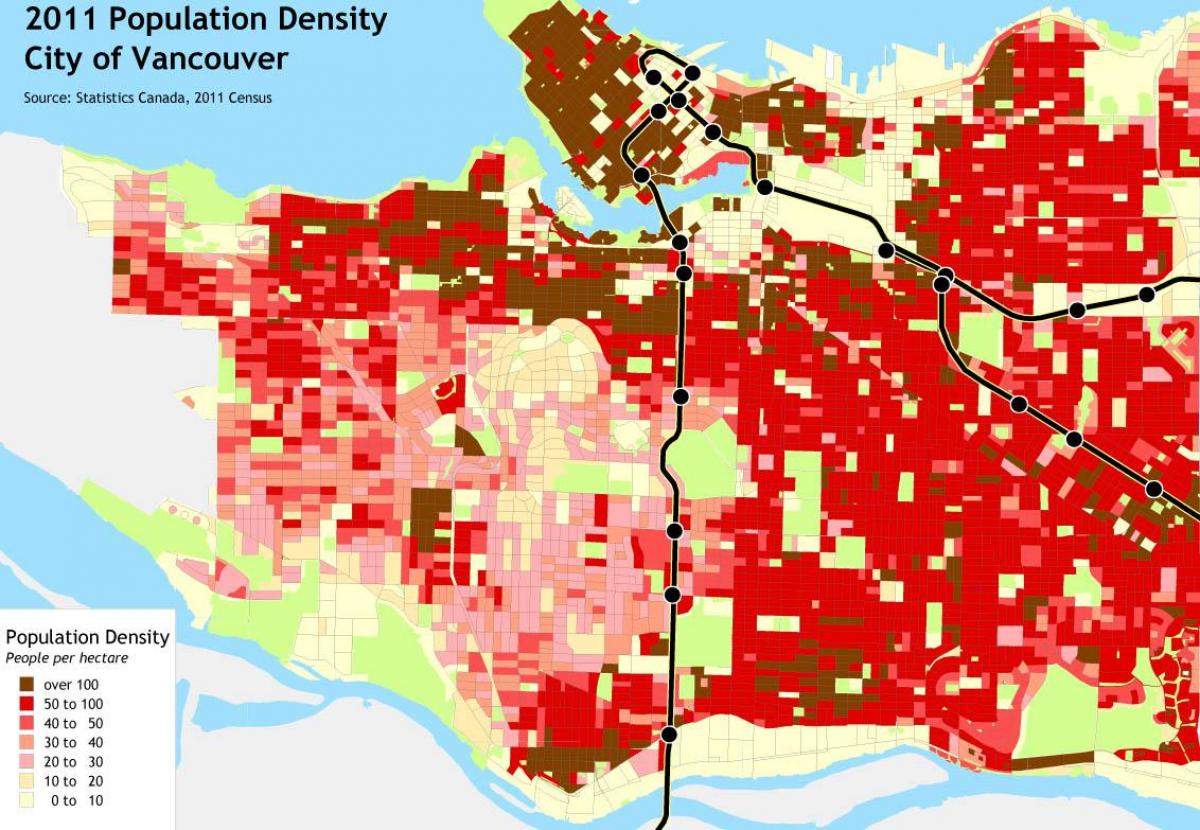 гъстотата на населението във Ванкувър картата