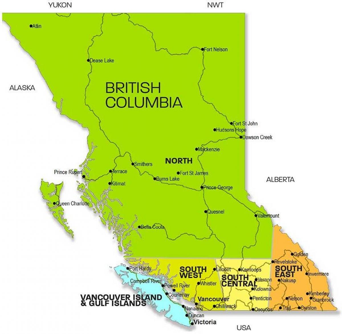 Карта райони на Британска Колумбия