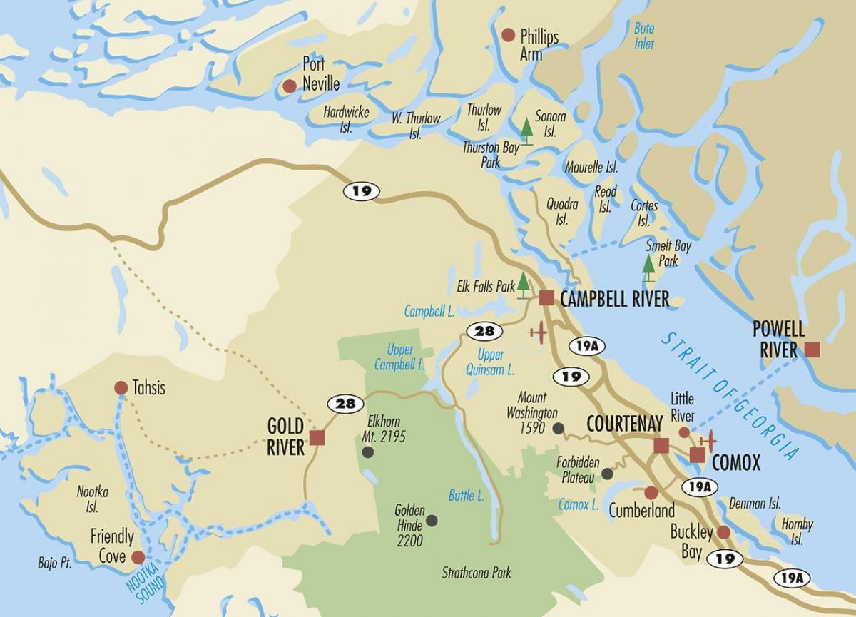 Кембъл Ривър, на картата на остров Ванкувър 