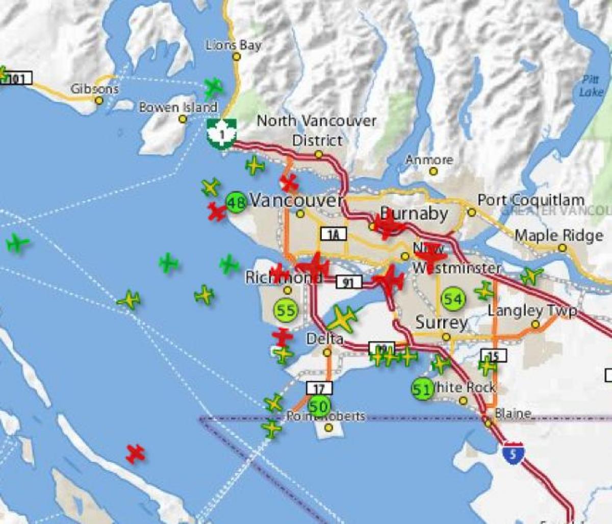 Карта на полет Ванкувър проследяване