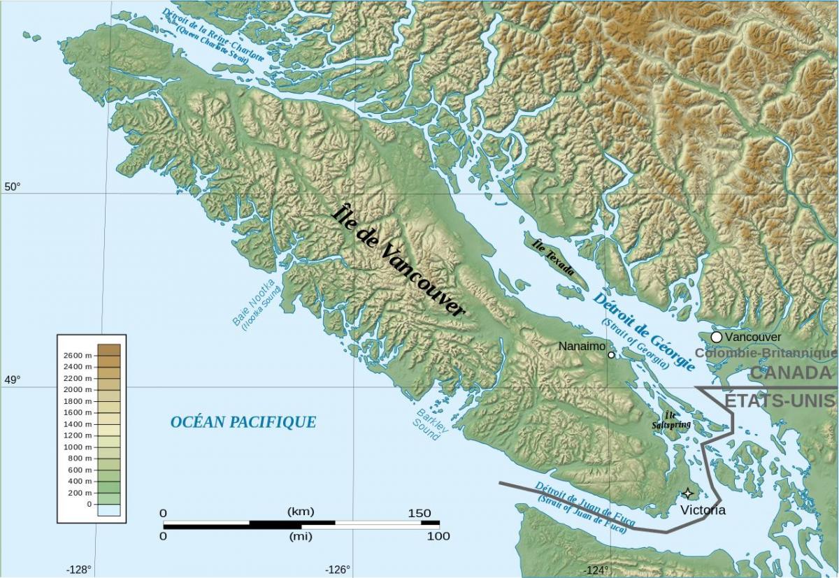 Топографическая Карта остров Ванкувър 