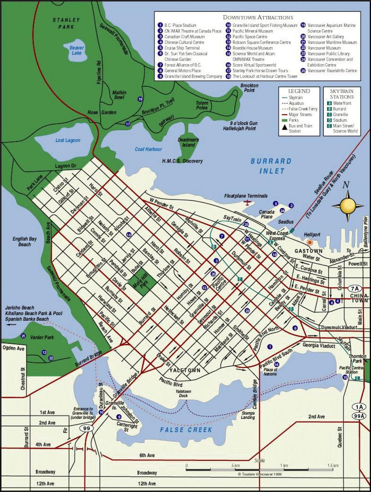 Карта на центъра на Ванкувър 