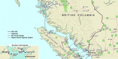 Фериботи Ванкувър в Ванкувър остров на картата